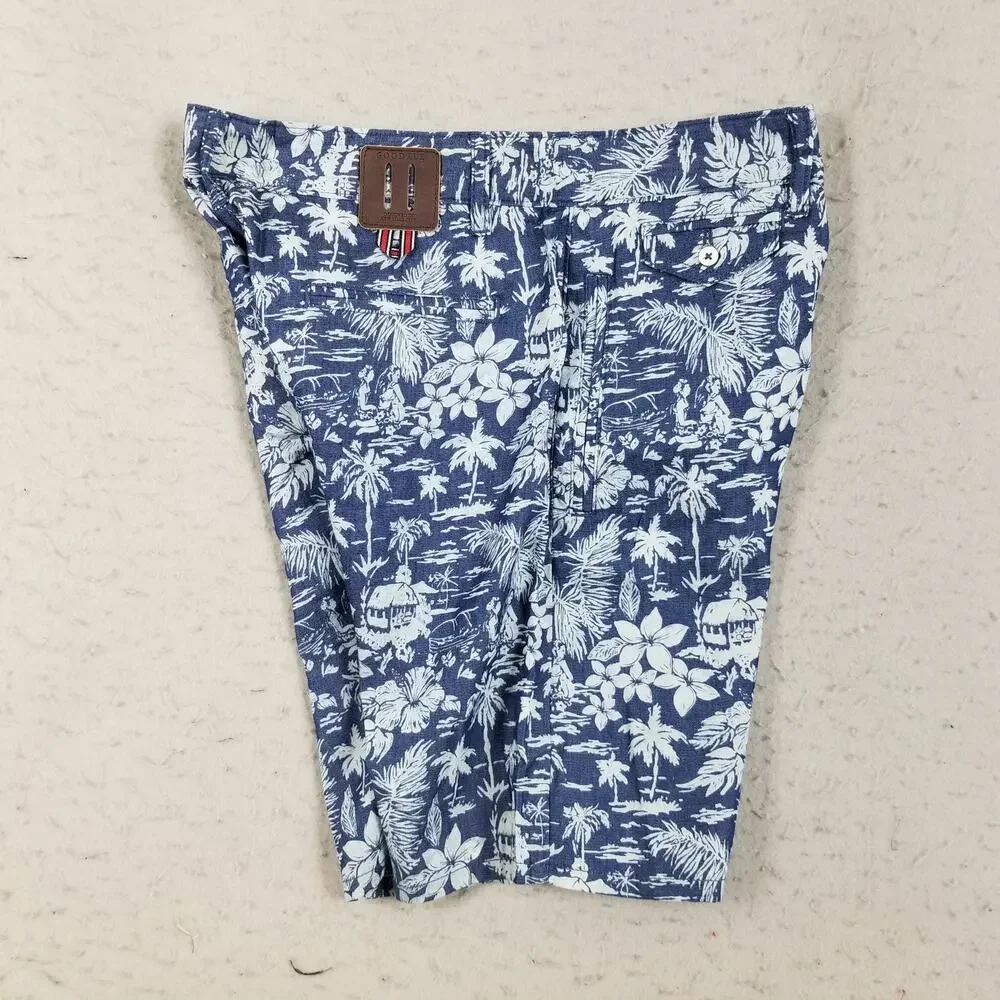 Goodale Shorts‎ Mens 30 Blue White Hawaiian Floral Print Casual Summer Beach